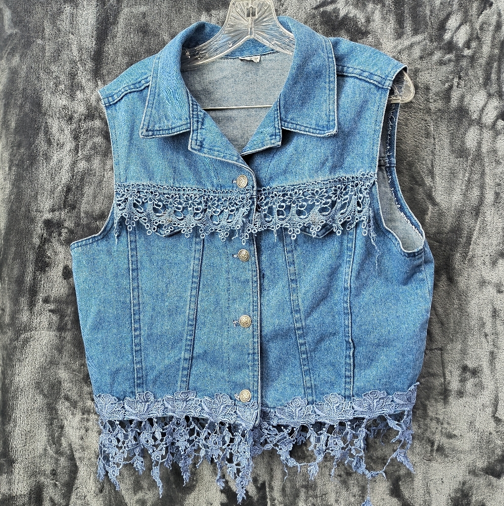 Vintage 80s Chic Blue Denim Vest Women's Large